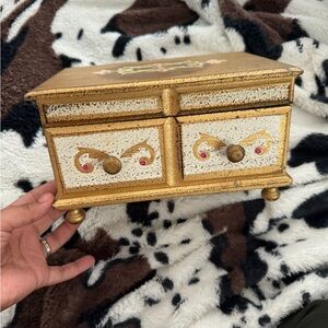 Vintage Florentine Type Gold Pink Gilt Painted Wood Italian Trinket Music Box